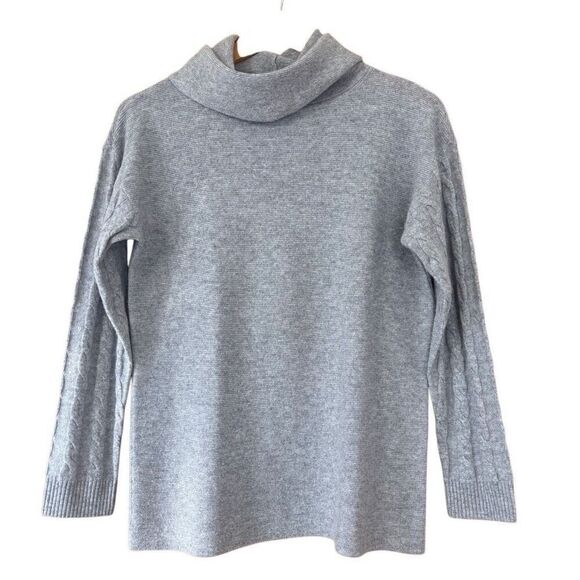 Talbots Pure Cashmere Turtleneck Heather Gray Sweater Size M cable knit - Picture 1 of 7